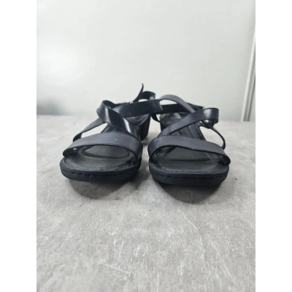 Born Strappy Low Wedge Sandals 11 Black Leather Slingback Comfort Summer Walking